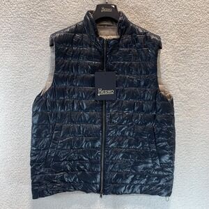 Herno Men's Vest Ultralightweight Nylon Reversible Quilted Puffer 54 IT XXL Navy